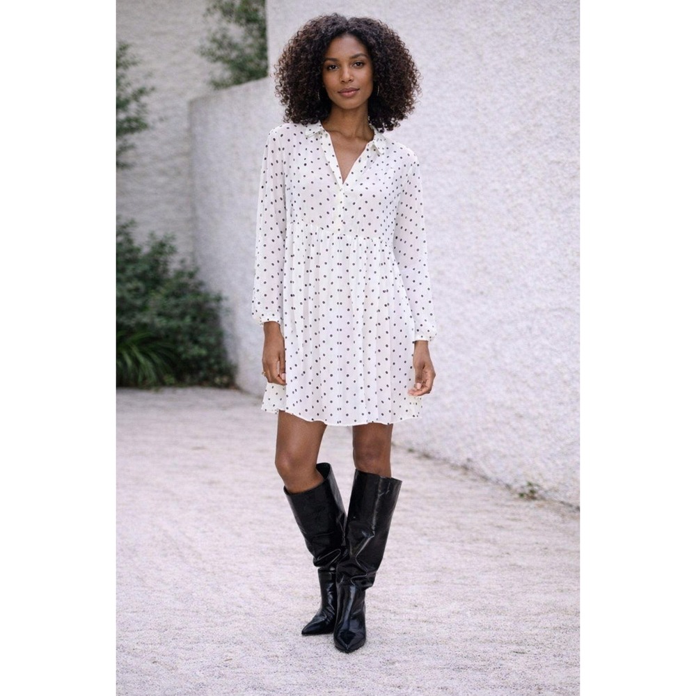 Zara White Midi Dress with Black Polka Dots